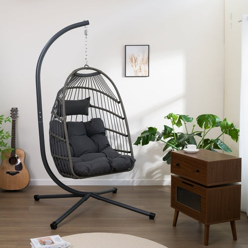 Outdoor Egg Hanging Chair with Stand, Patio Wicker Swing Egg Chair