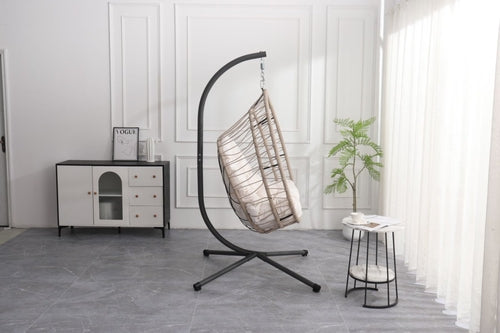 Outdoor Egg Chair with Stand-Beige & Gray