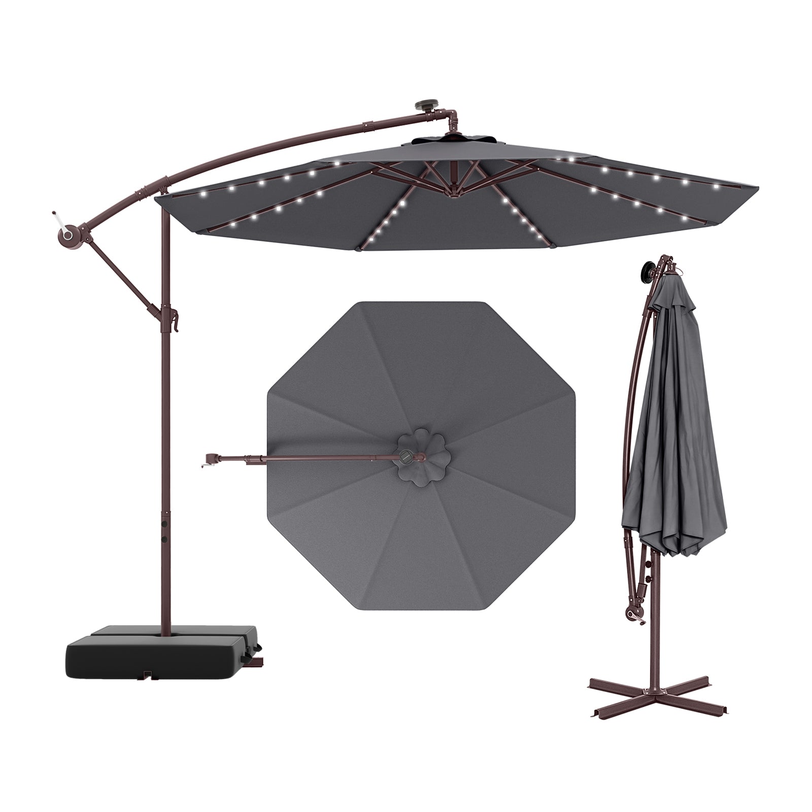 10-Foot Solar LED Cantilever Patio Umbrella