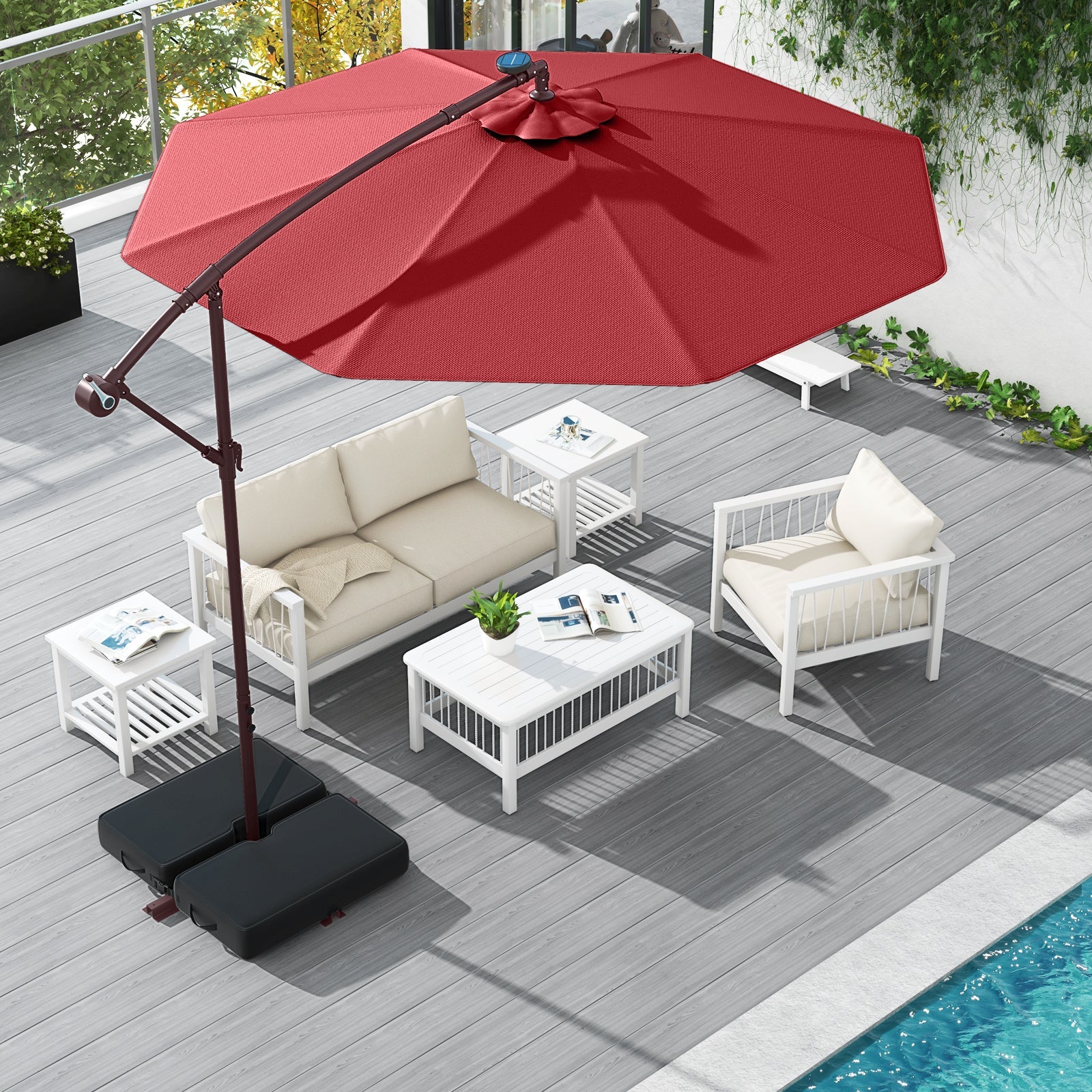 10-Foot Solar LED Cantilever Patio Umbrella