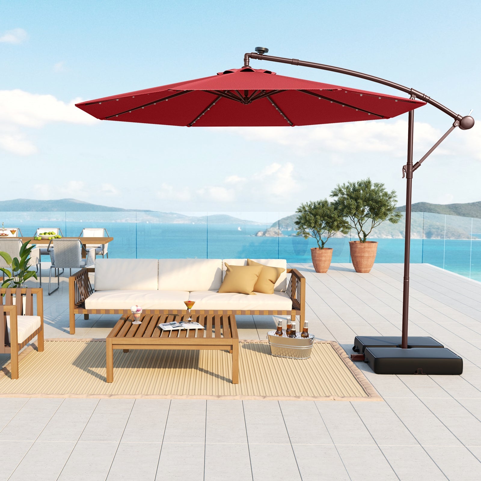 10-Foot Solar LED Cantilever Patio Umbrella