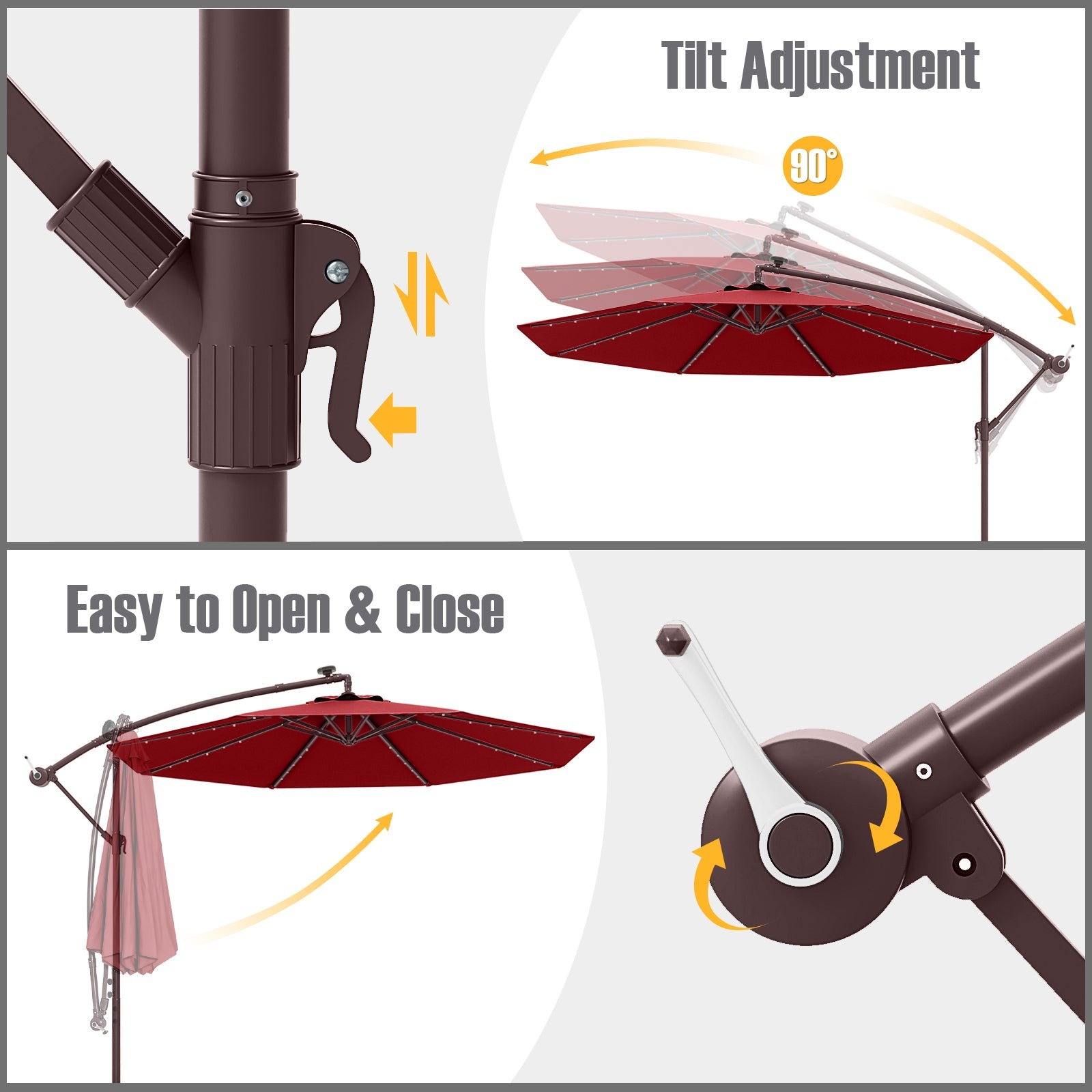 10-Foot Solar LED Cantilever Patio Umbrella