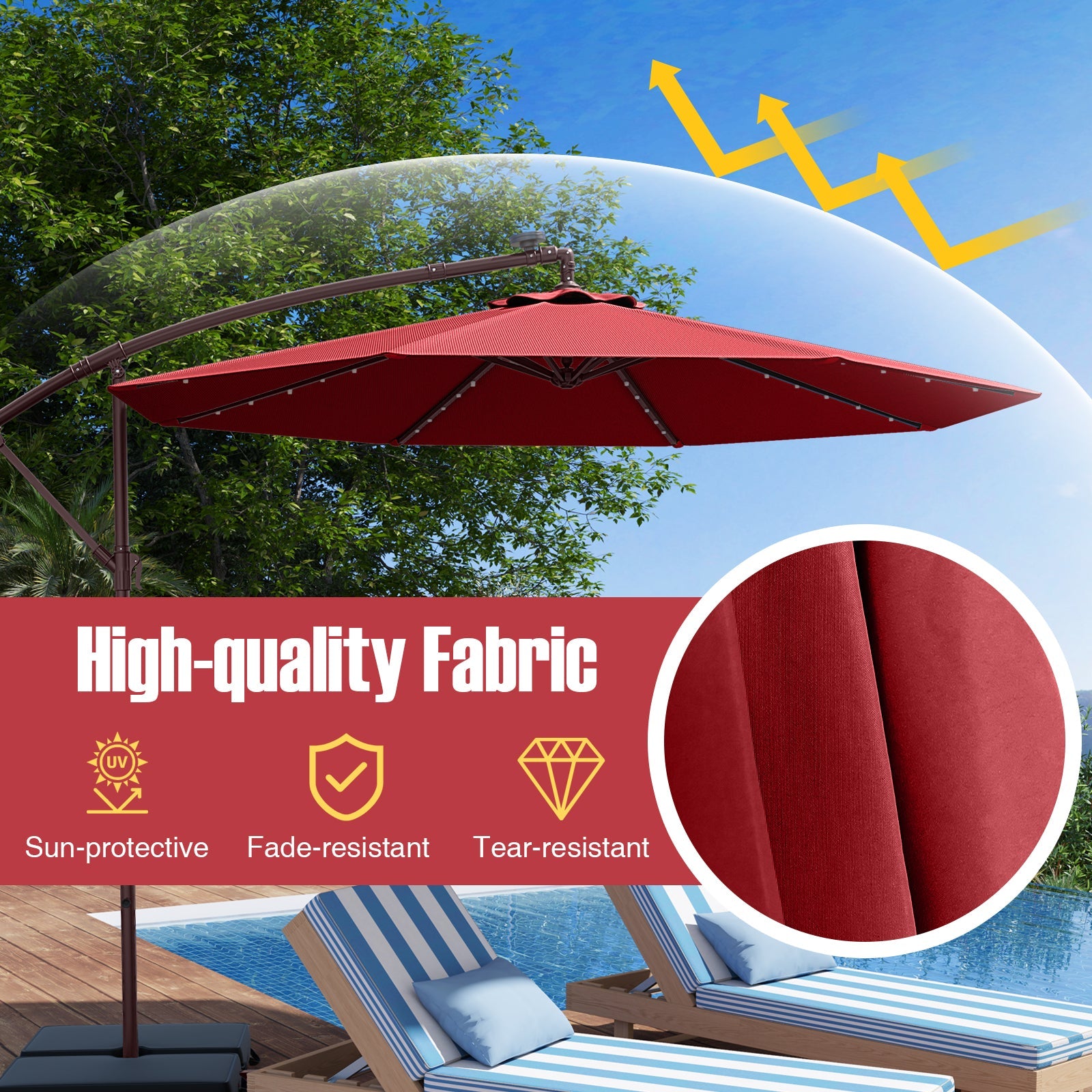 10-Foot Solar LED Cantilever Patio Umbrella