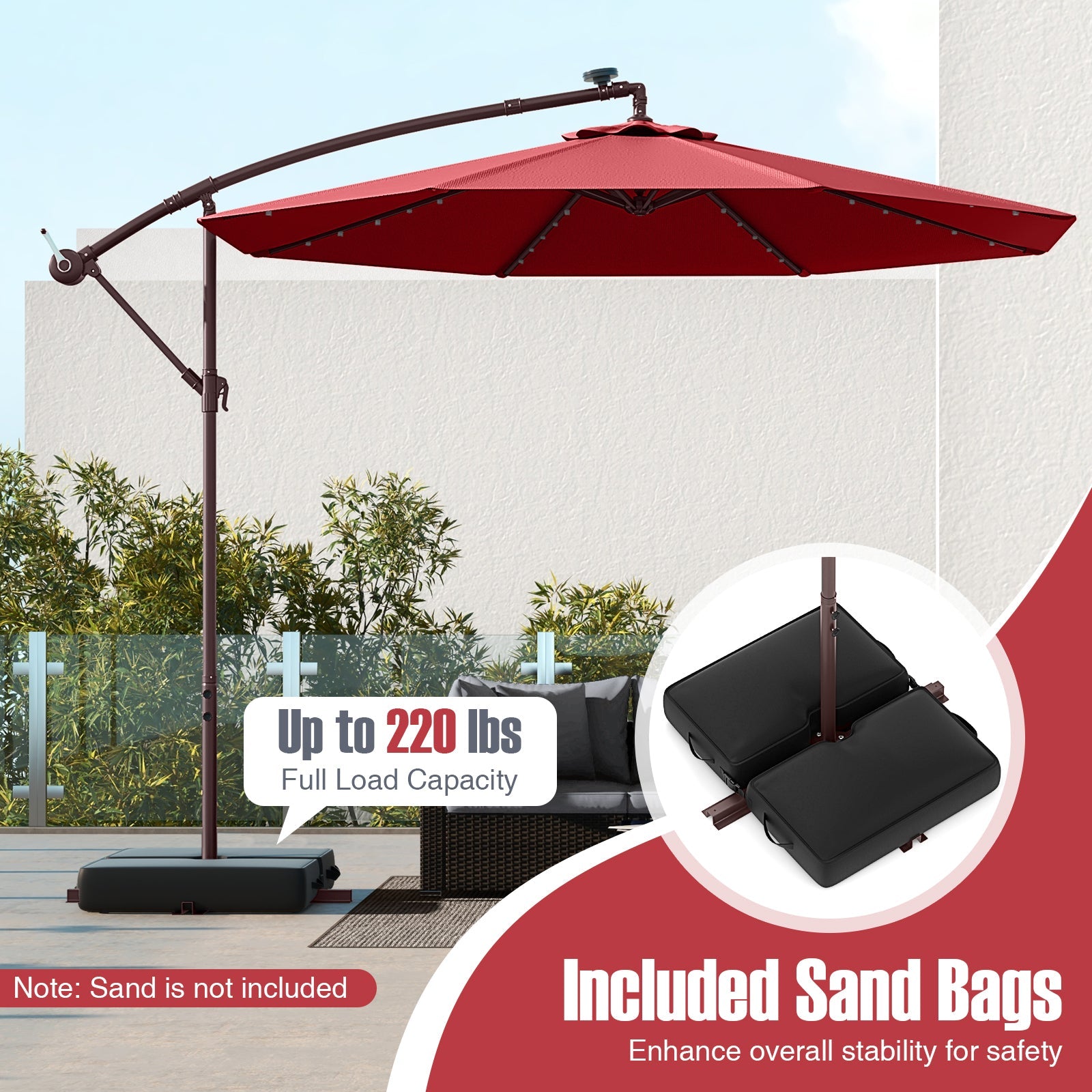 10-Foot Solar LED Cantilever Patio Umbrella