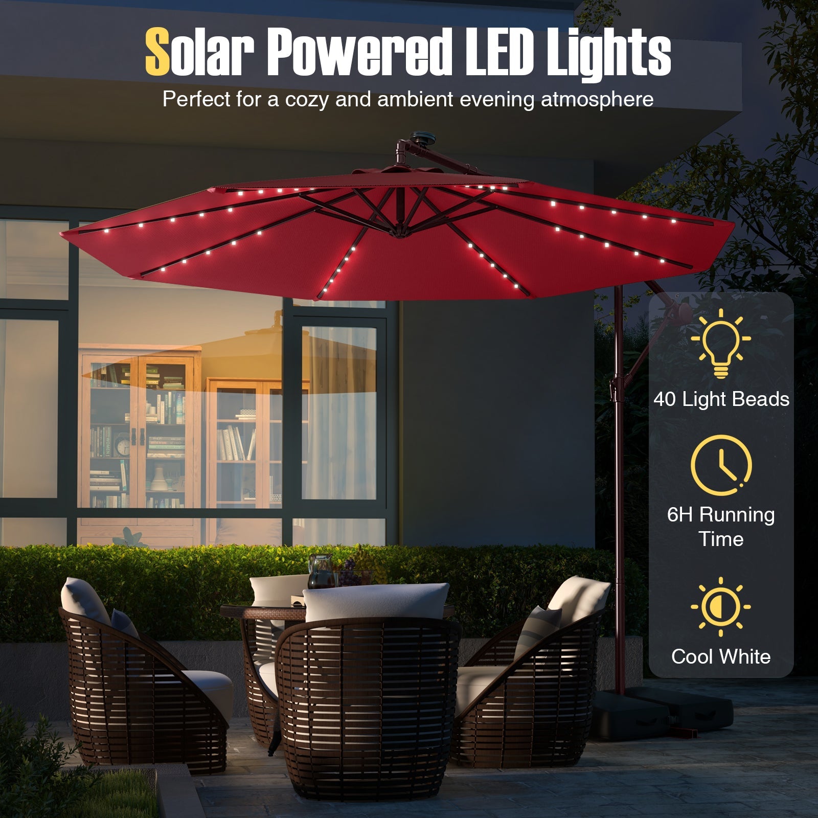 10-Foot Solar LED Cantilever Patio Umbrella