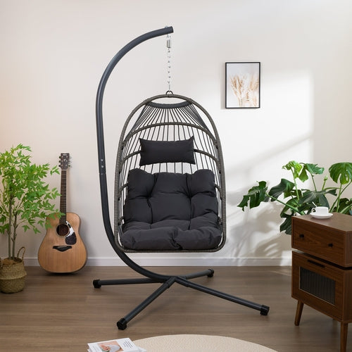 Outdoor Egg Hanging Chair with Stand, Patio Wicker Swing Egg Chair
