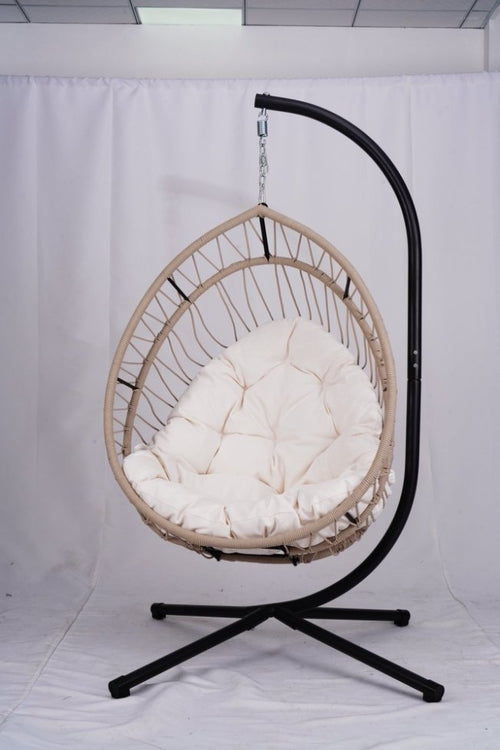 Outdoor Egg Chair with Stand-Beige & Gray