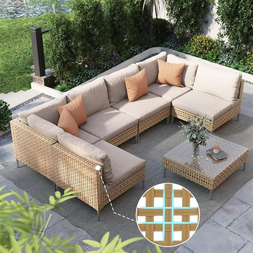 7-Piece Wicker Patio Furniture Set, Boho Outdoor Conversation Set