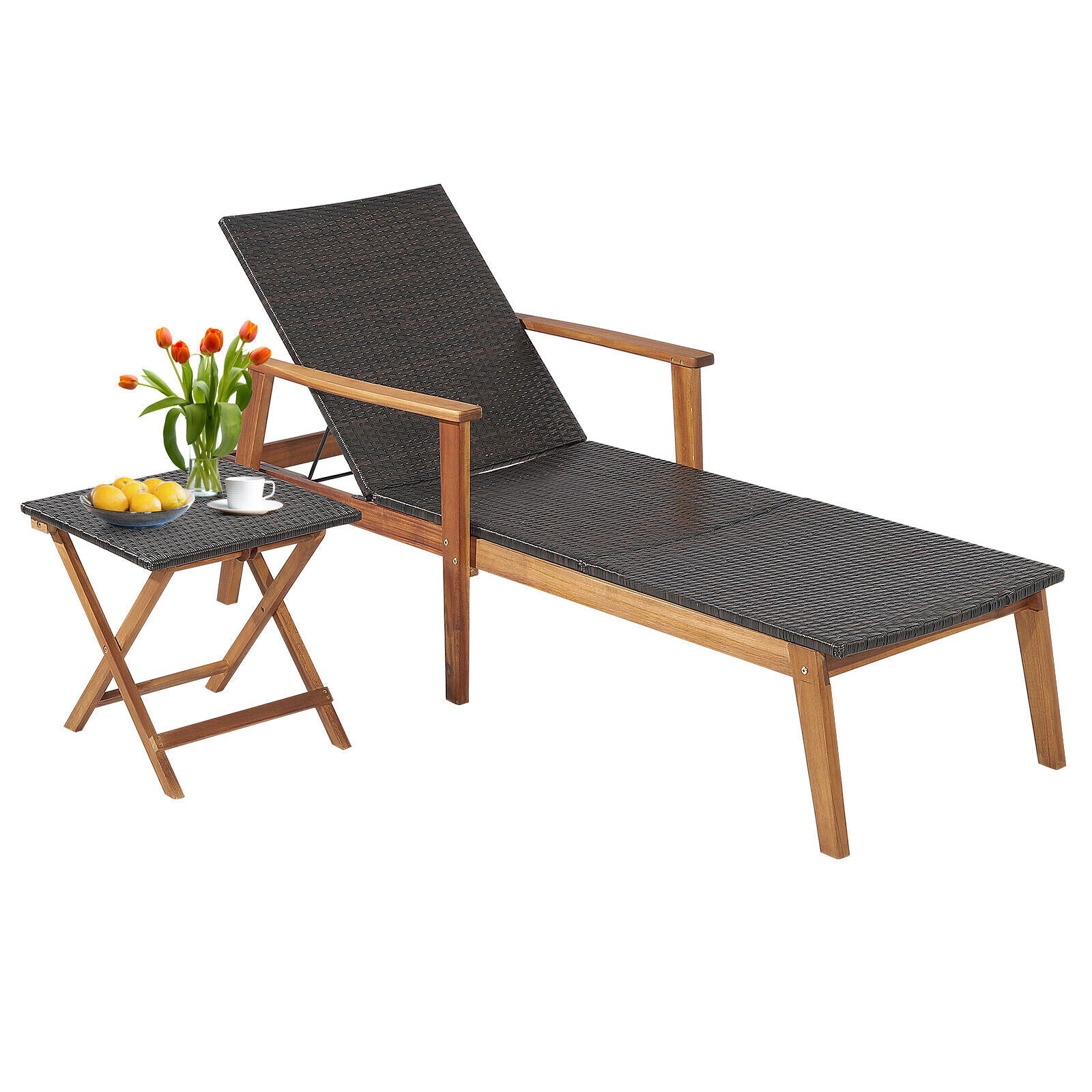 Adjustable Patio Chaise Lounge and Side Table Set