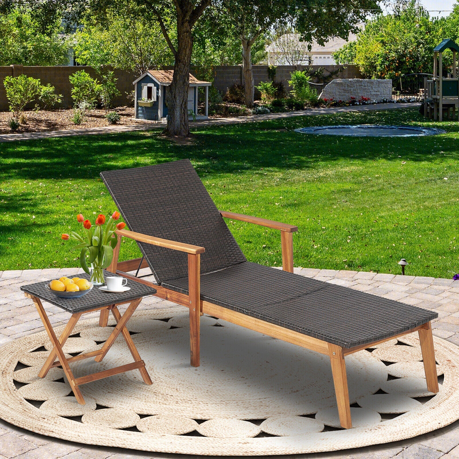 Adjustable Patio Chaise Lounge and Side Table Set