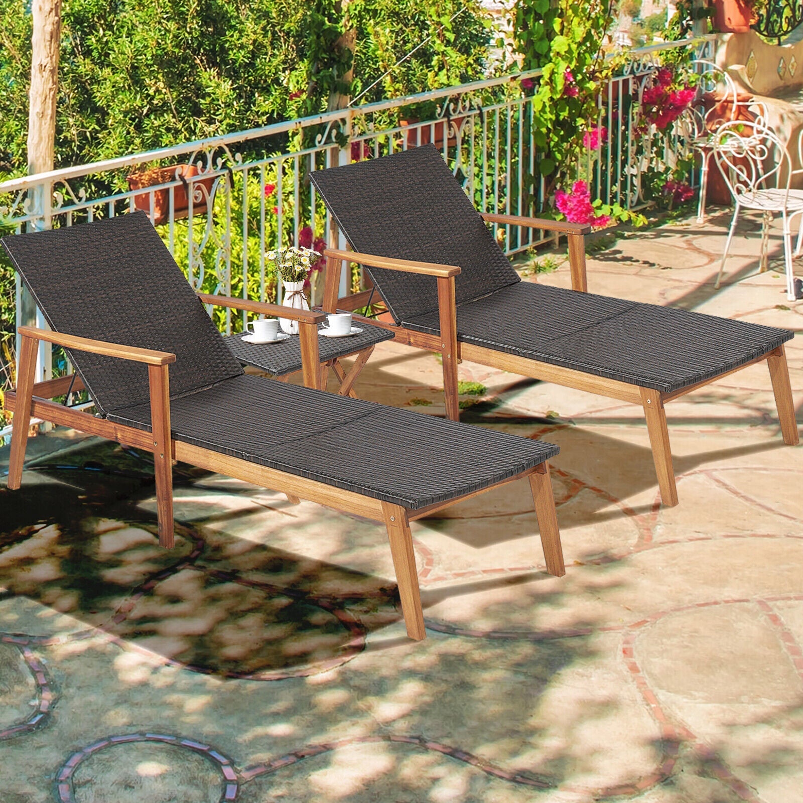Adjustable Patio Chaise Lounge and Side Table Set