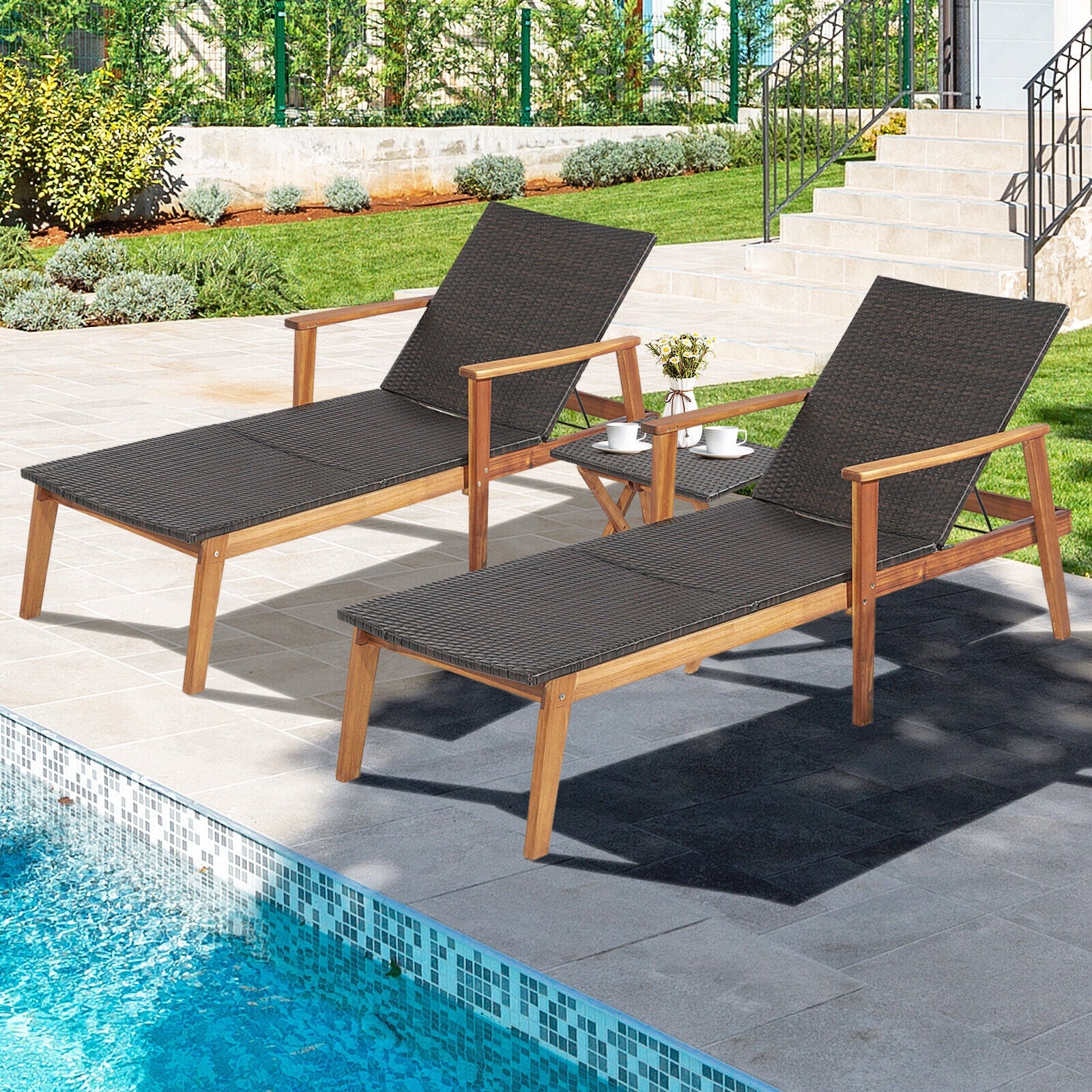 Adjustable Patio Chaise Lounge and Side Table Set