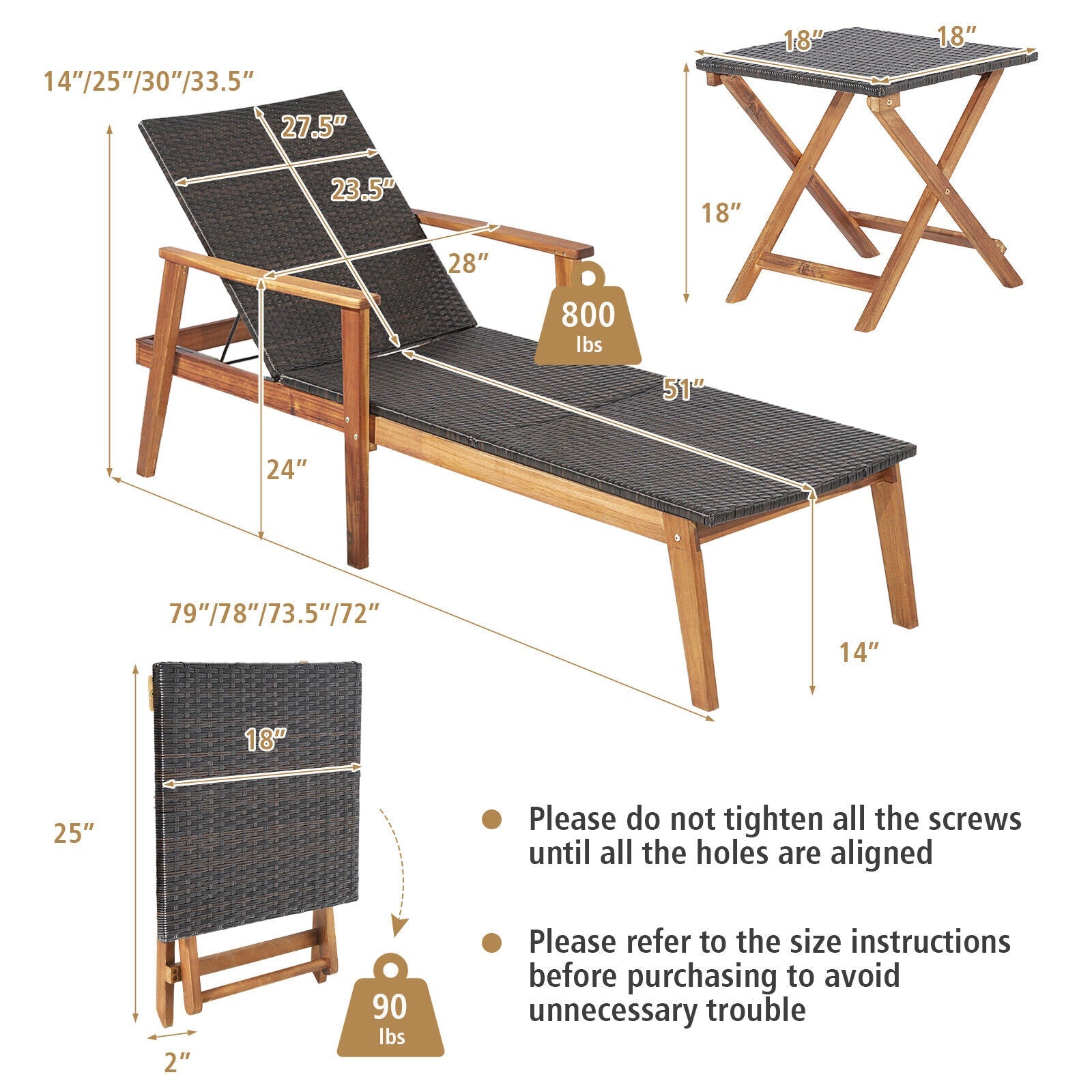 Adjustable Patio Chaise Lounge and Side Table Set