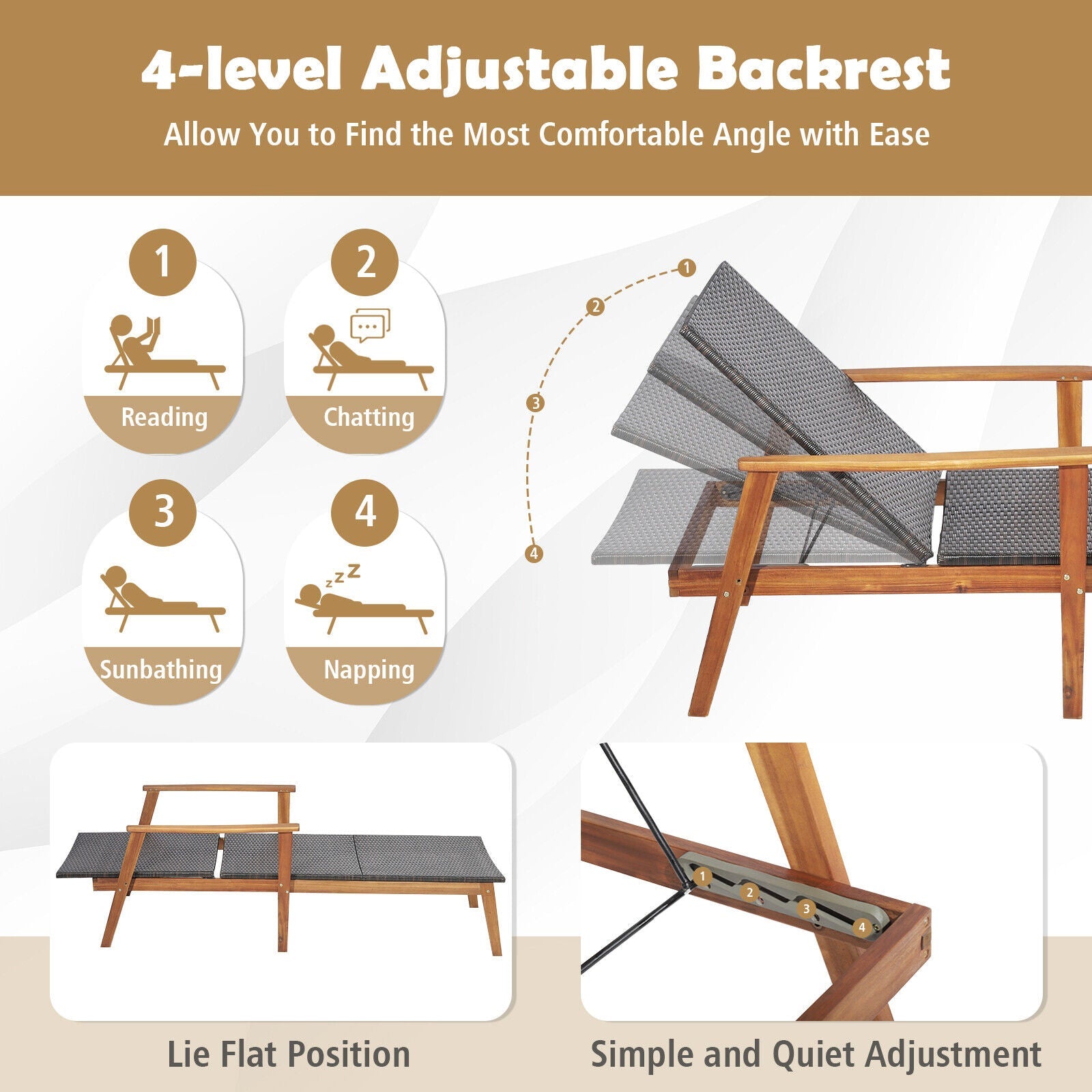 Adjustable Patio Chaise Lounge and Side Table Set