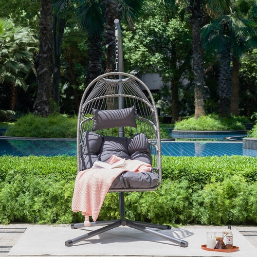 Outdoor Egg Hanging Chair with Stand, Patio Wicker Swing Egg Chair