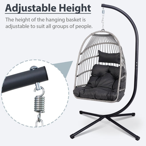 Outdoor Egg Hanging Chair with Stand, Patio Wicker Swing Egg Chair
