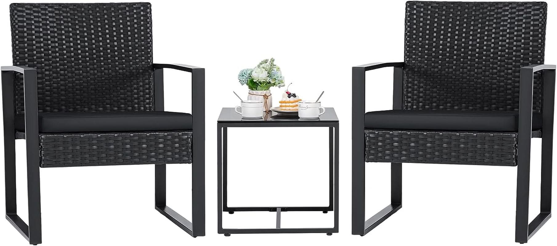 Black 3-Piece Outdoor Patio Conversation Set