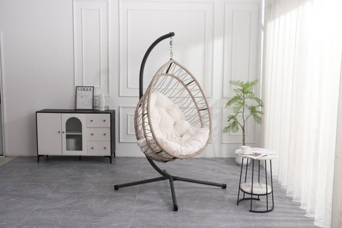 Outdoor Egg Chair with Stand-Beige & Gray