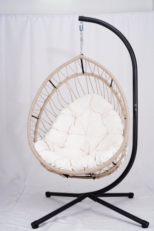 Outdoor Egg Chair with Stand-Beige & Gray