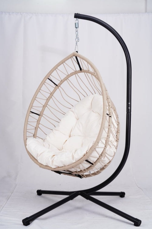 Outdoor Egg Chair with Stand-Beige & Gray
