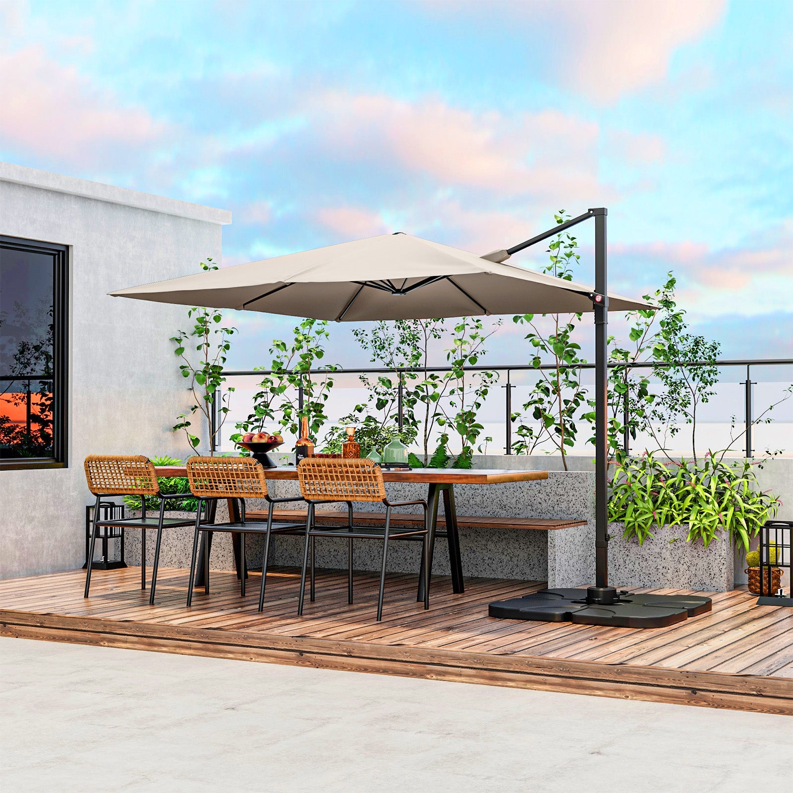 9.5-Foot Square Cantilever Patio Umbrella with 360° Rotation