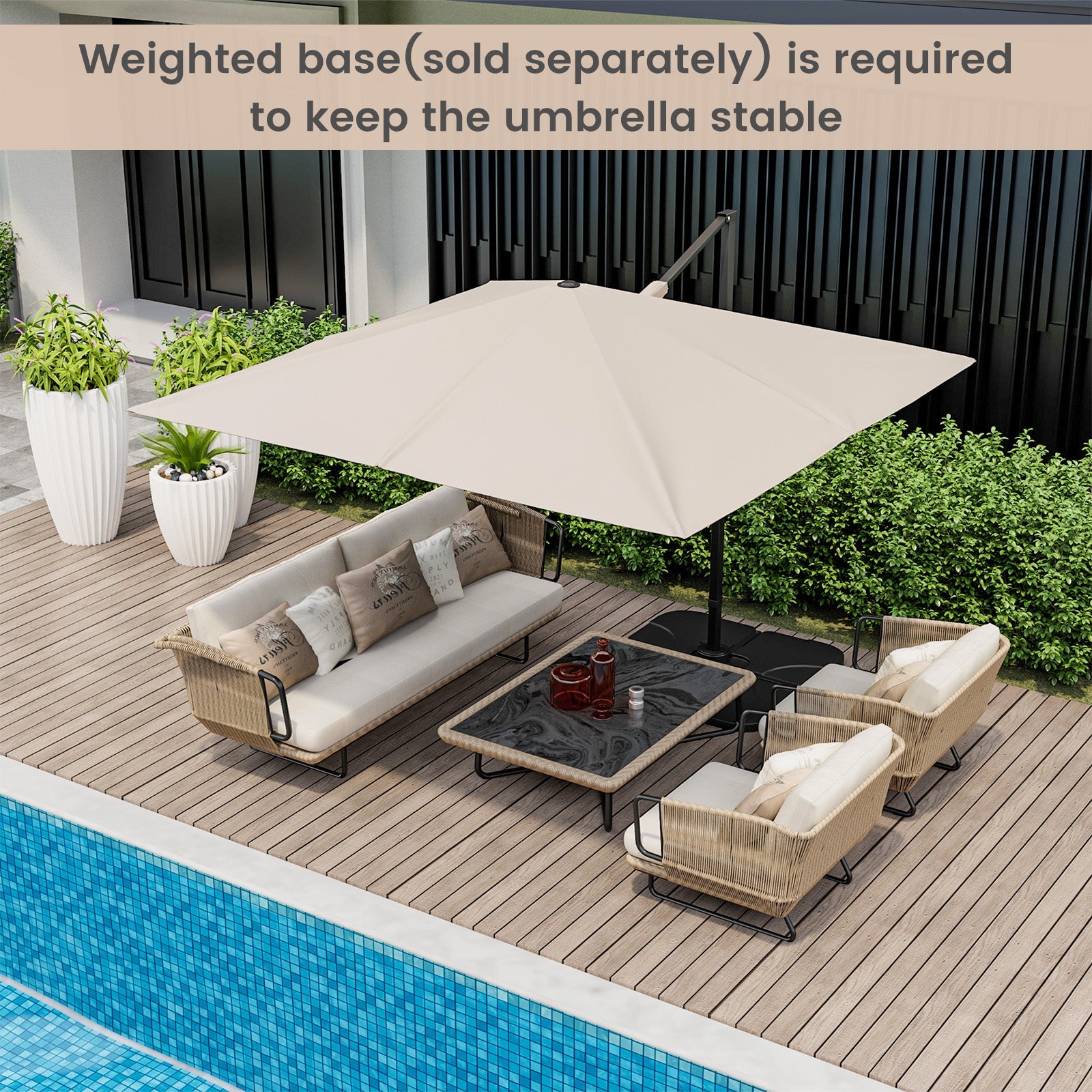 9.5-Foot Square Cantilever Patio Umbrella with 360° Rotation
