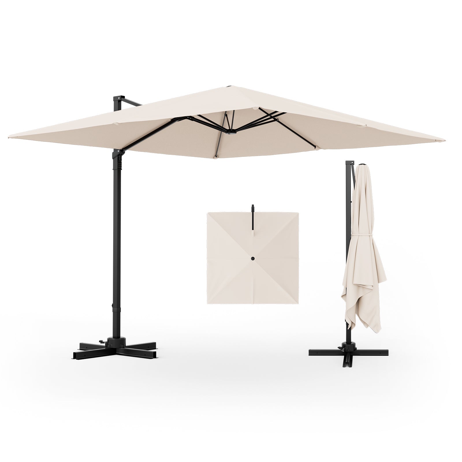 9.5-Foot Square Cantilever Patio Umbrella with 360° Rotation