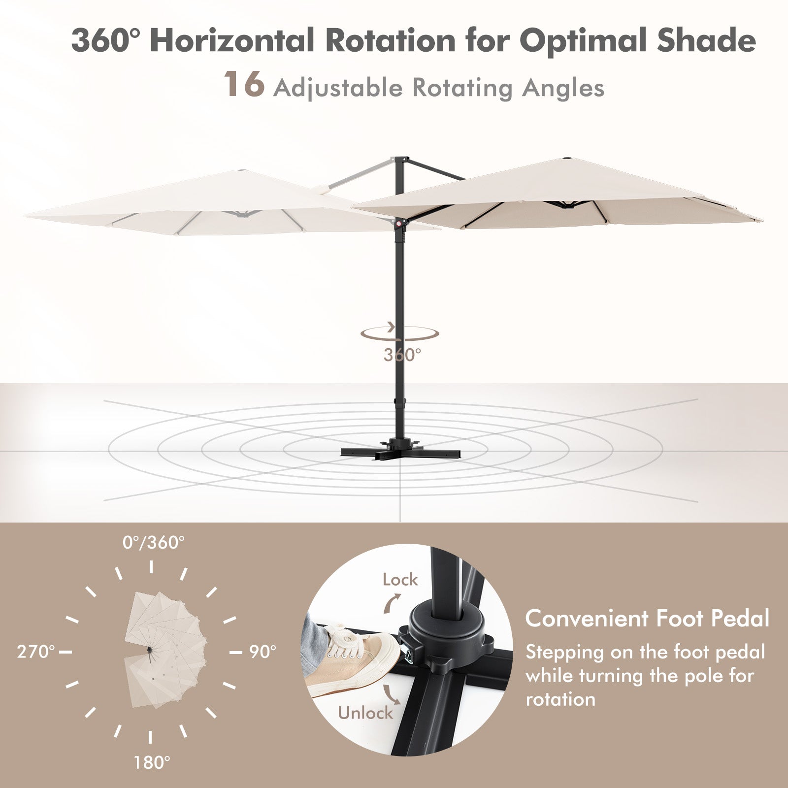 9.5-Foot Square Cantilever Patio Umbrella with 360° Rotation
