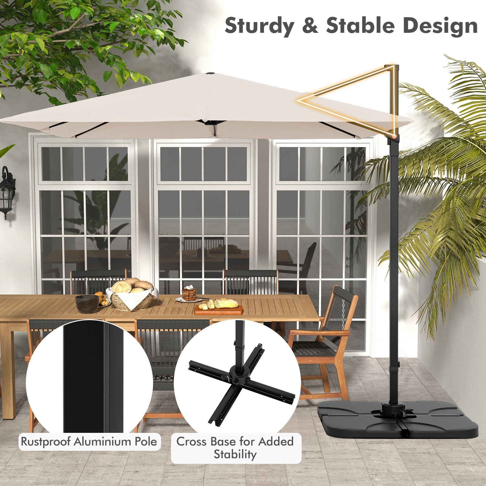 9.5-Foot Square Cantilever Patio Umbrella with 360° Rotation