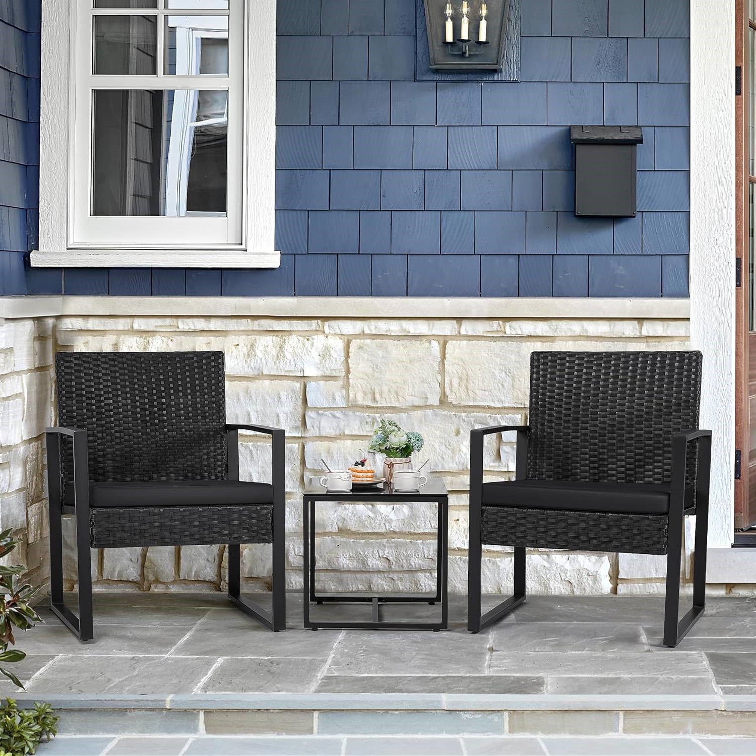 Outdoor 3-Piece Patio Chair Set with Side Table