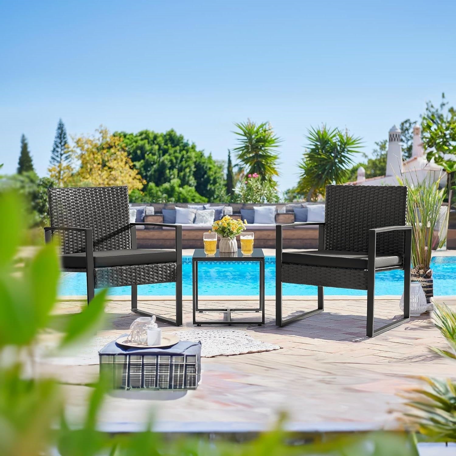 Outdoor 3-Piece Patio Chair Set with Side Table