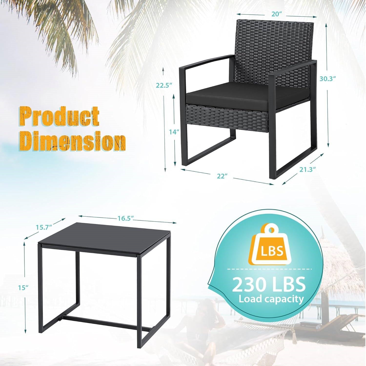 Outdoor 3-Piece Patio Chair Set with Side Table