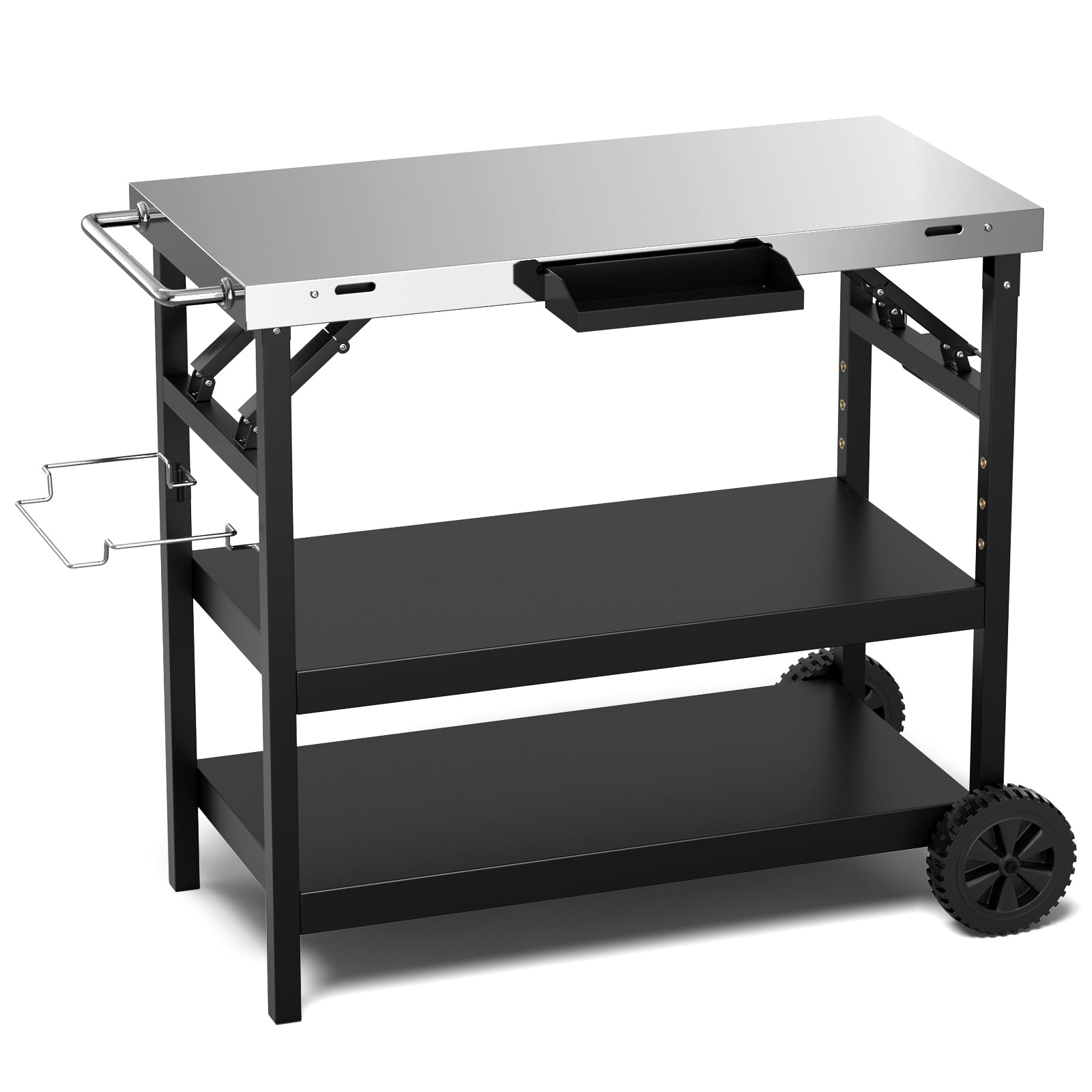 3-Tier Foldable Outdoor Serving Cart with Phone Holder
