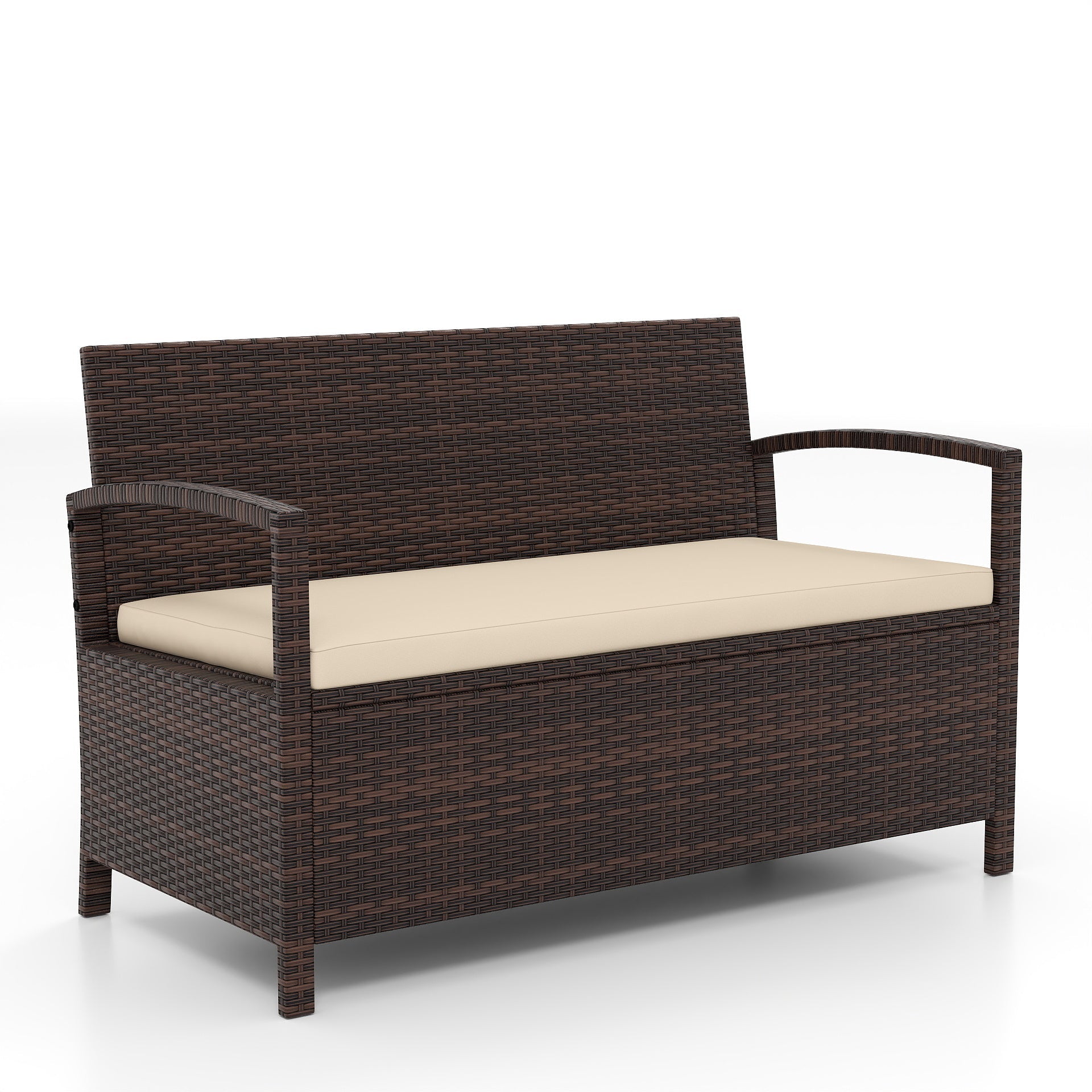 2-Seat Wicker Outdoor Storage Bench with Cushion
