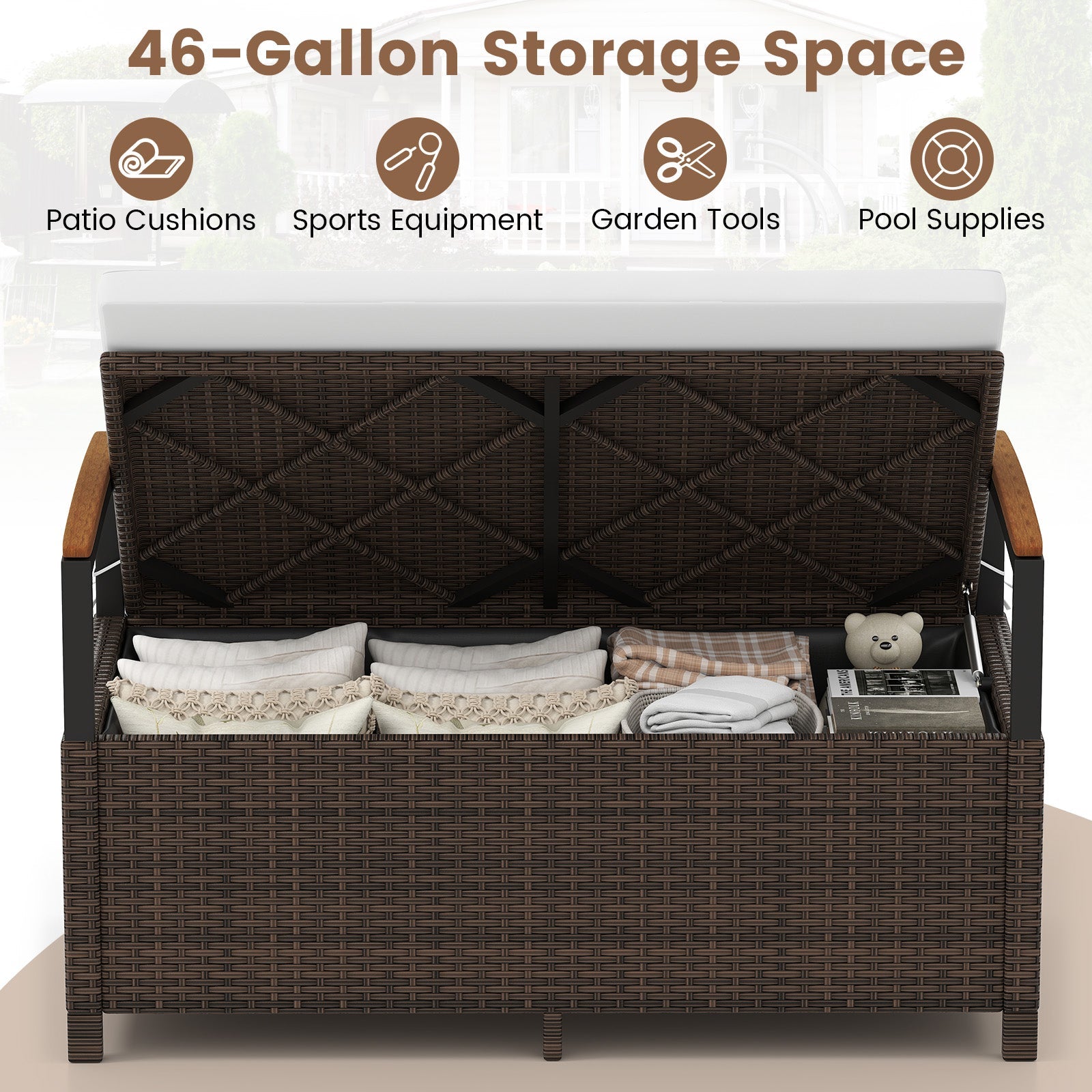 Cushioned Outdoor Storage Bench Deck Box