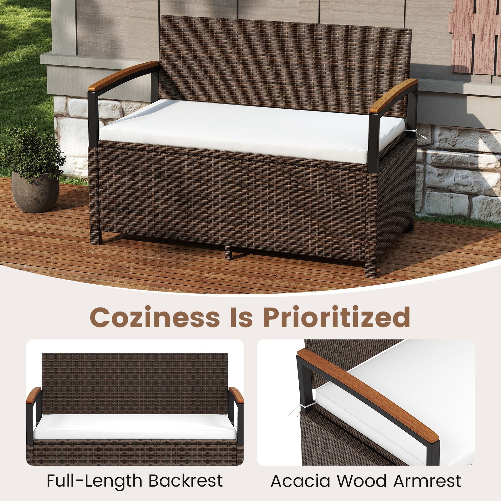 Cushioned Outdoor Storage Bench Deck Box