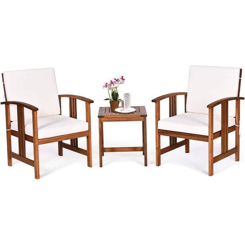 3-Piece Solid Wood Outdoor Patio Furniture Table Chairs Set
