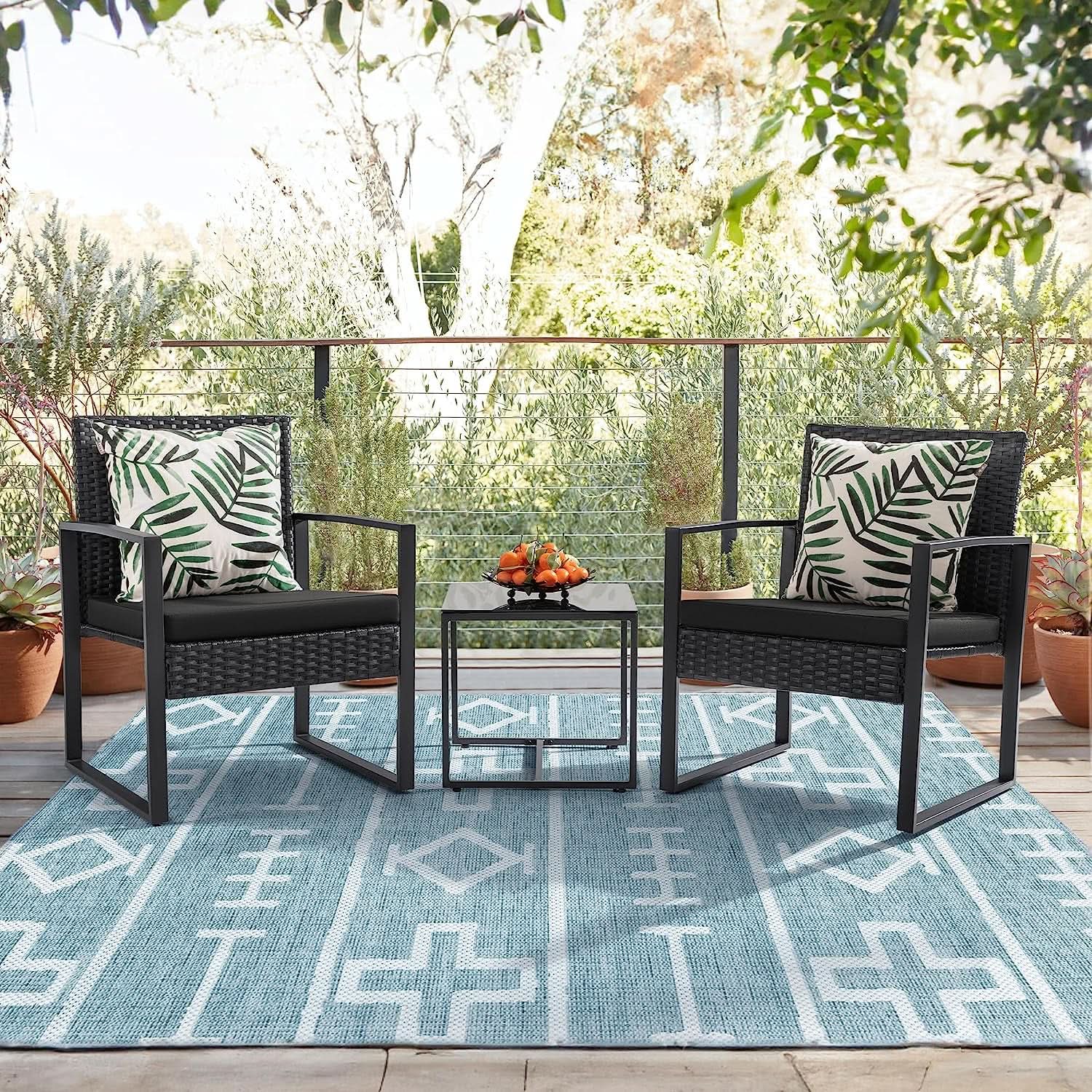 Black 3-Piece Outdoor Patio Conversation Set
