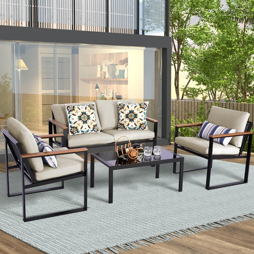 Metal Outdoor Patio Furniture Set 4 Piece With Cushions