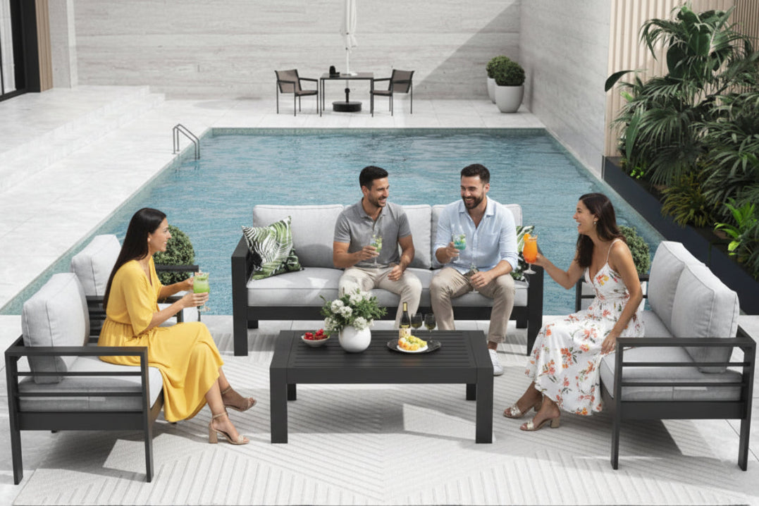 5 Pieces Modern Aluminum Patio Furniture Set, Outdoor Conversation