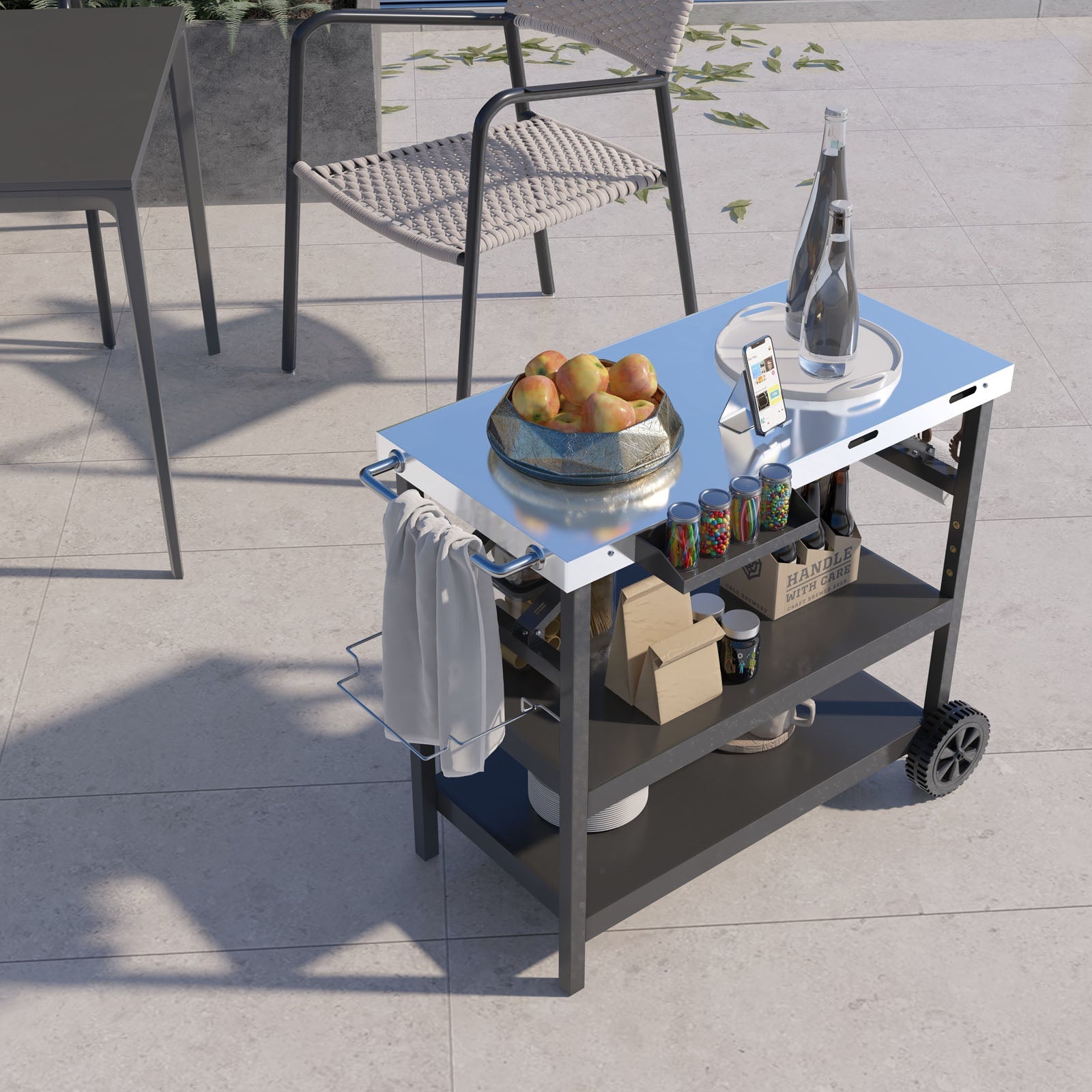 3-Tier Foldable Outdoor Serving Cart with Phone Holder