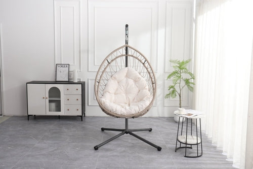 Outdoor Egg Chair with Stand-Beige & Gray