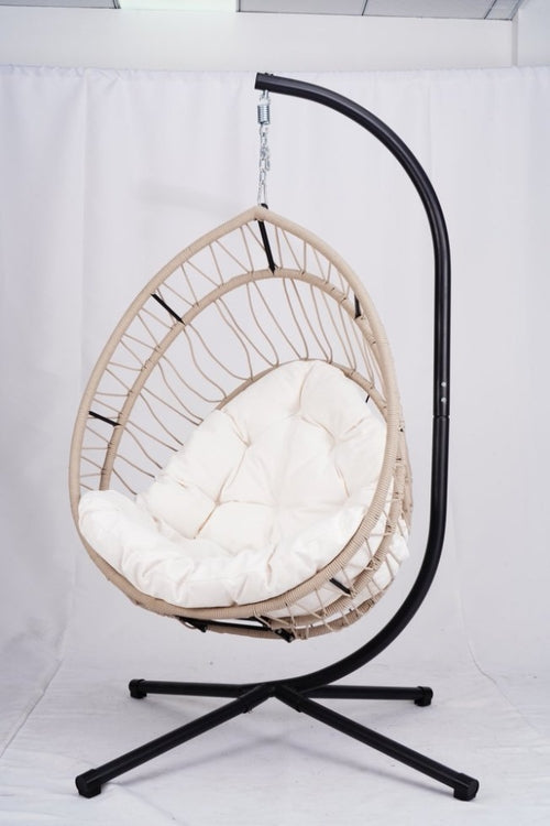 Outdoor Egg Chair with Stand-Beige & Gray