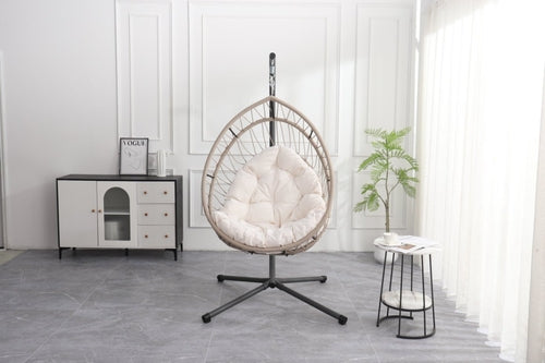 Outdoor Egg Chair with Stand-Beige & Gray