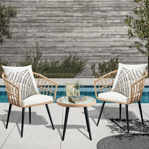 3 Piece Patio Bistro Set, Outdoor Wicker Apartment Balcony Furniture