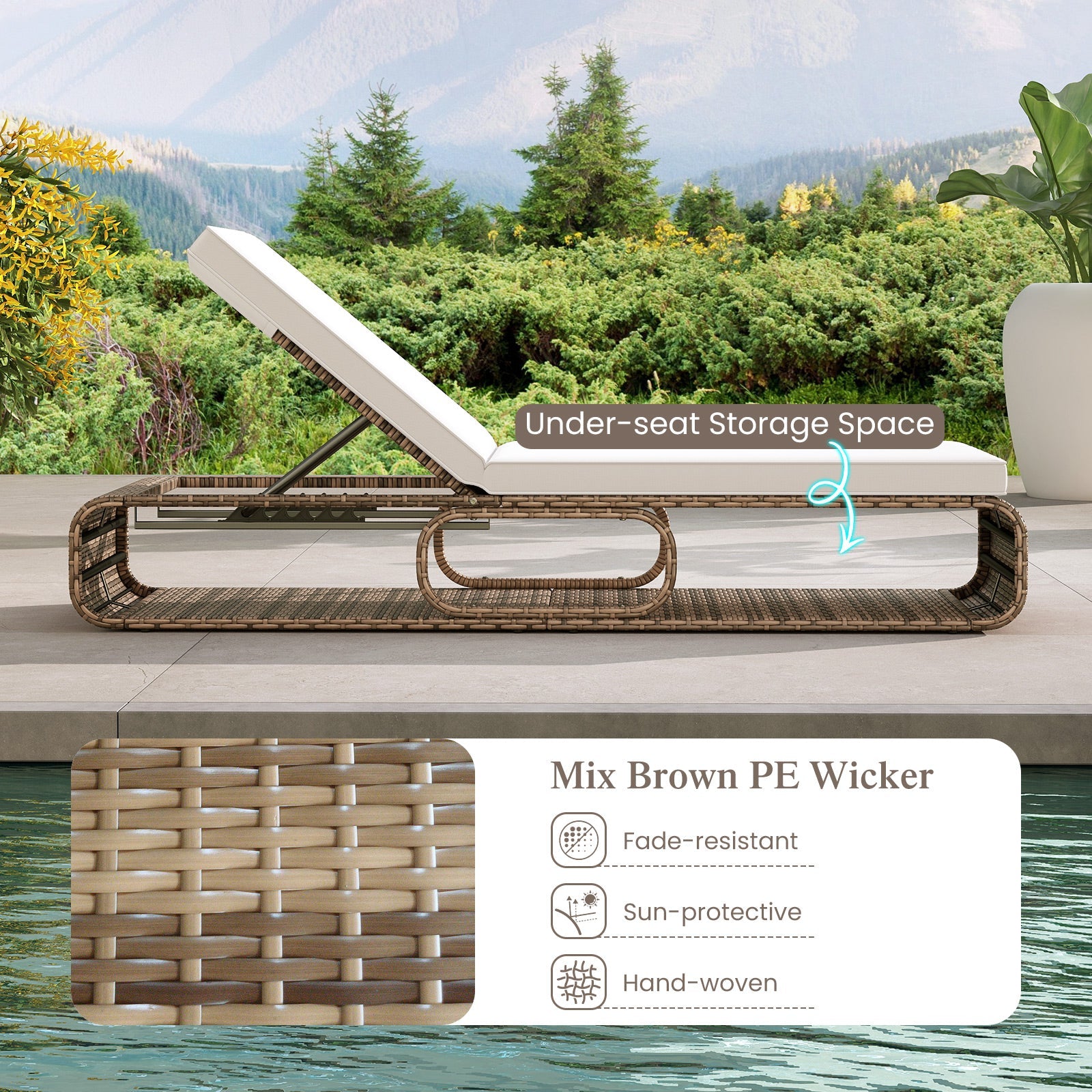 7-Position Adjustable Wicker Chaise Lounge