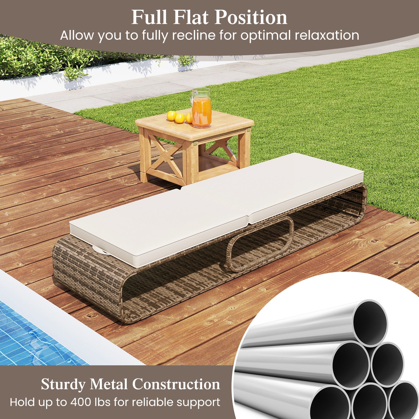 7-Position Adjustable Wicker Chaise Lounge