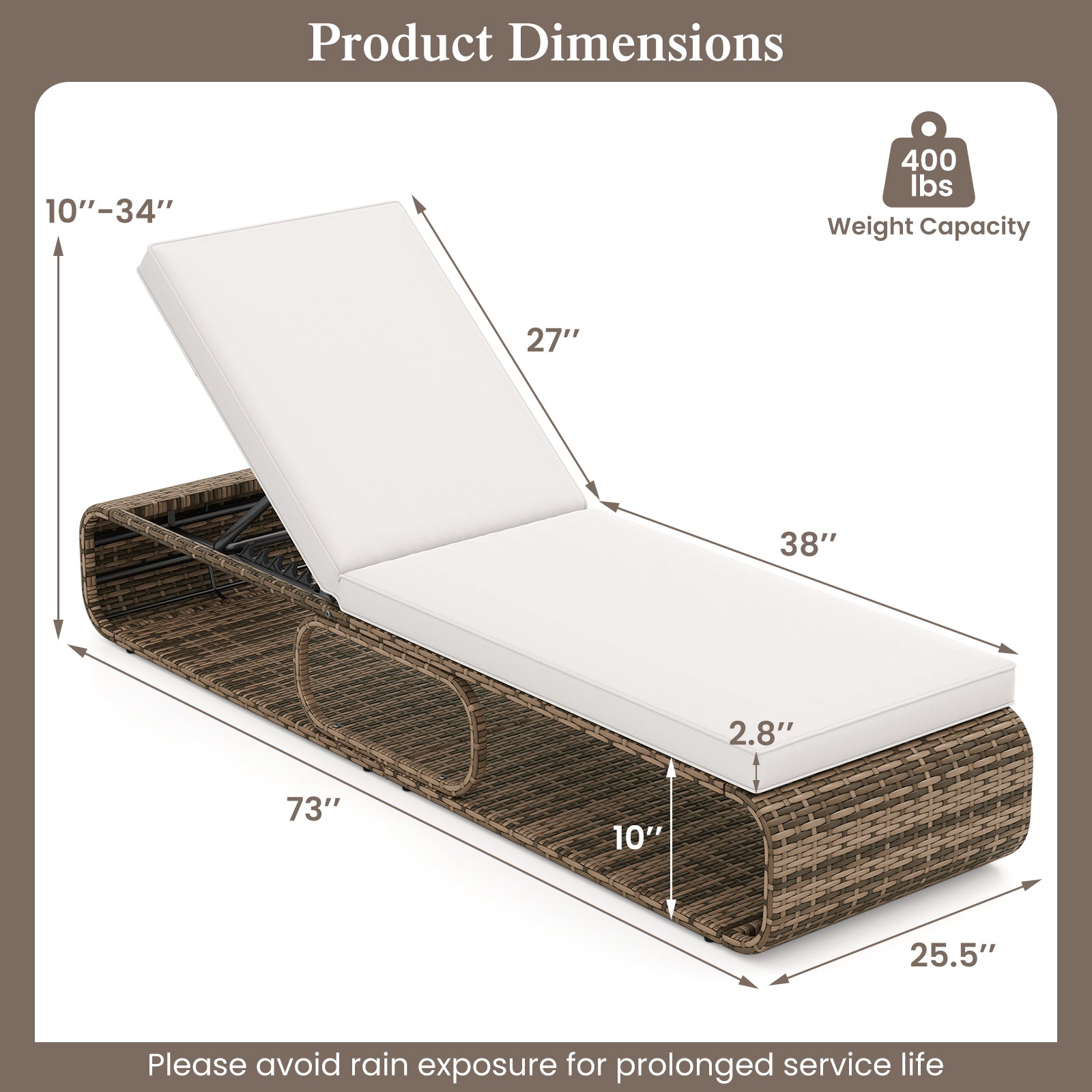 7-Position Adjustable Wicker Chaise Lounge